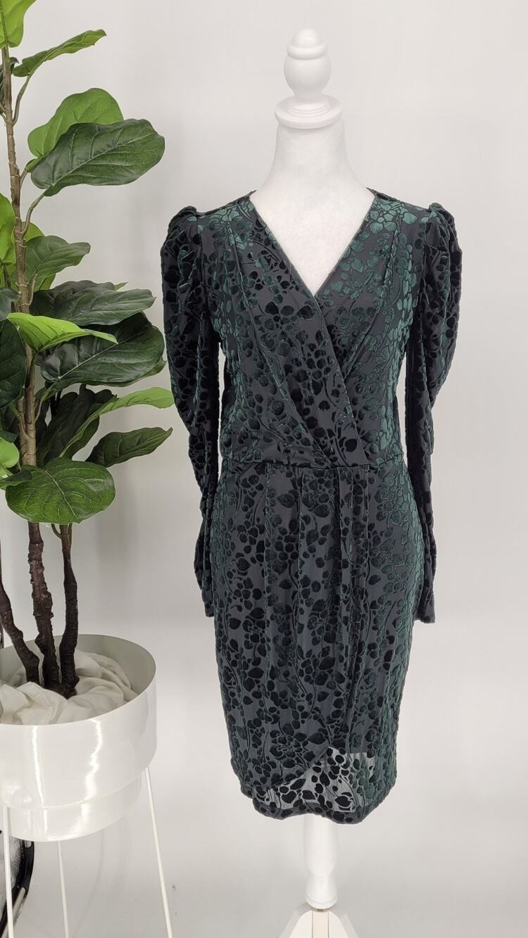Tommy Hilfiger Puff Sleeve V-Neck Burnout Velvet Floral Faux-Wrap Sheath Dress 8